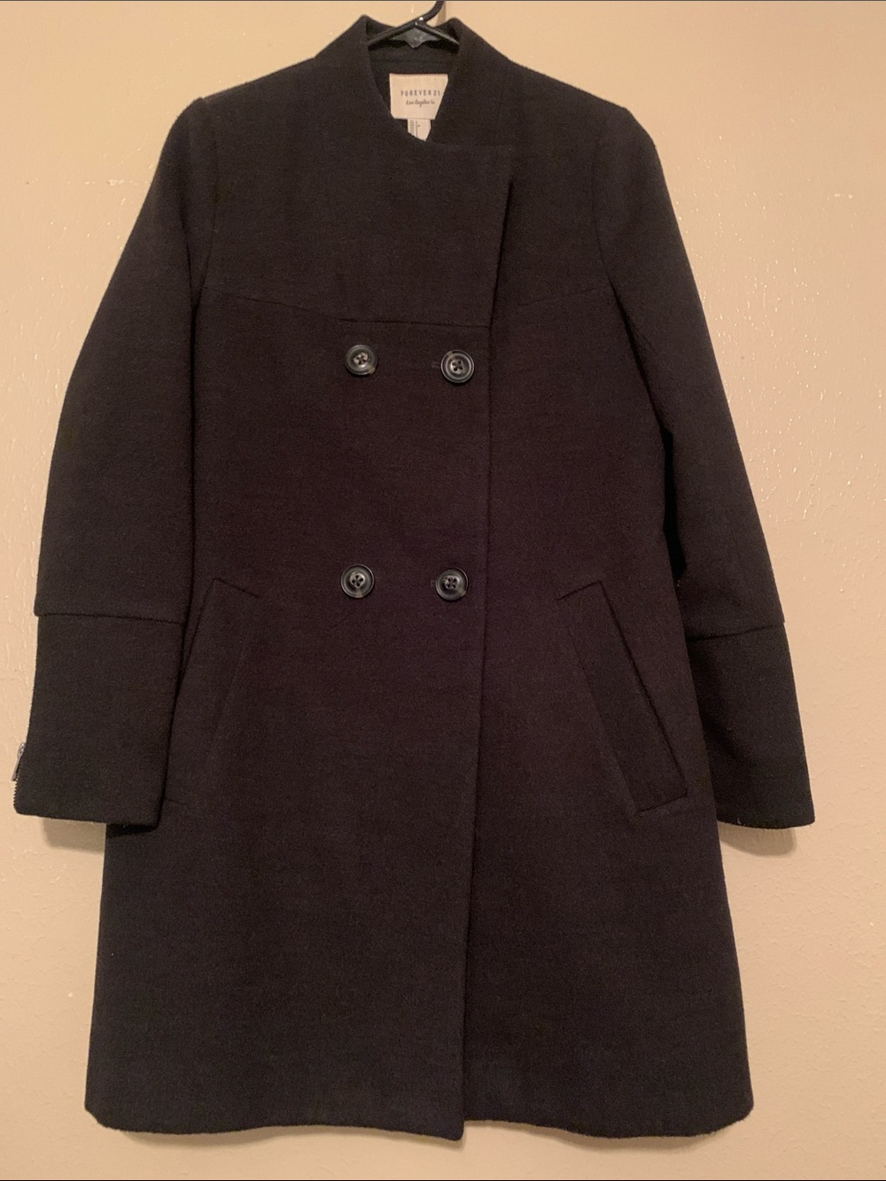 F21 Black Double-Breasted Pea Coat